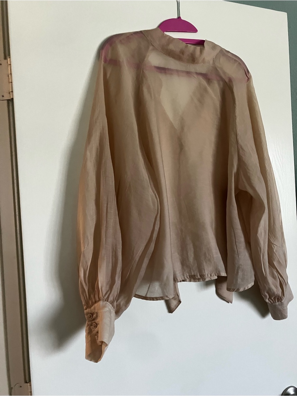 NWOT-Prologue Beige Sheer Peasant Blouse XL Lightweight Boho Flowy Top - Picture 3 of 11